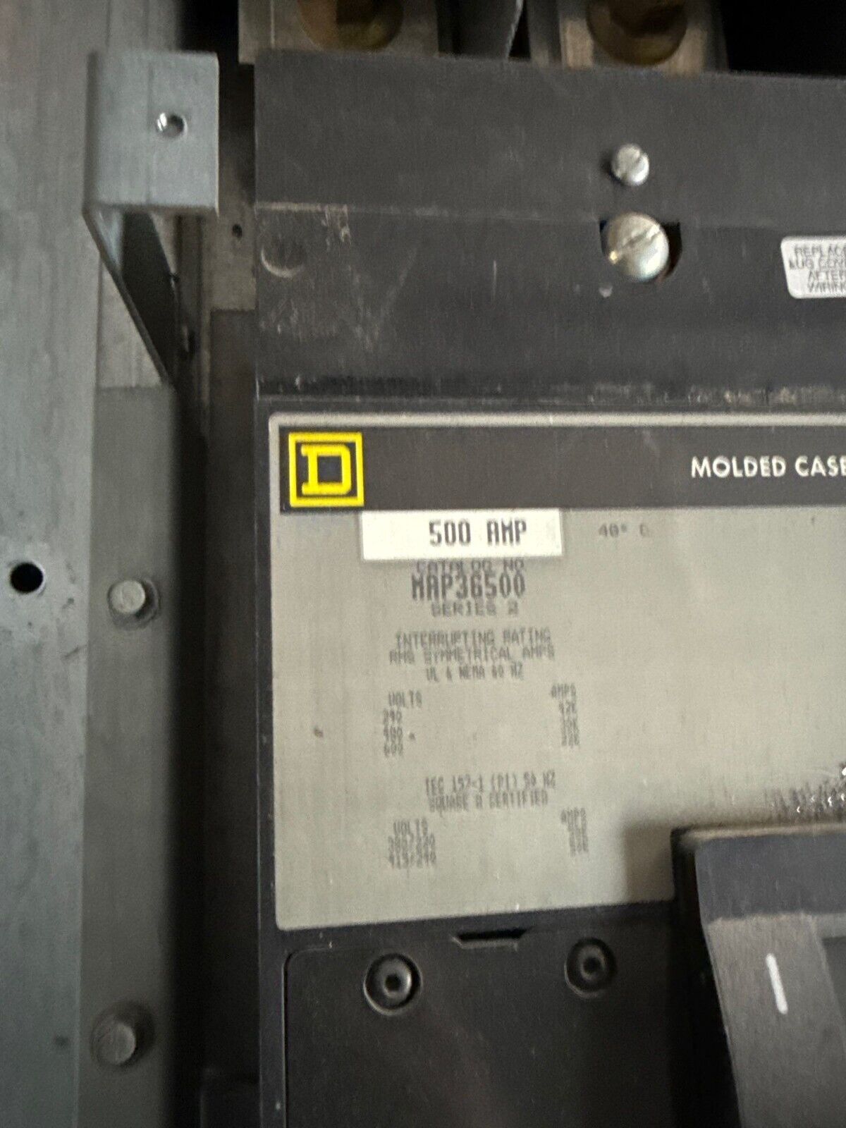 Square D NQOD Panelboard 500A 208/120V 3PH 4W 42 Cir Indoor Encl MCB MAP36500 P629 Used