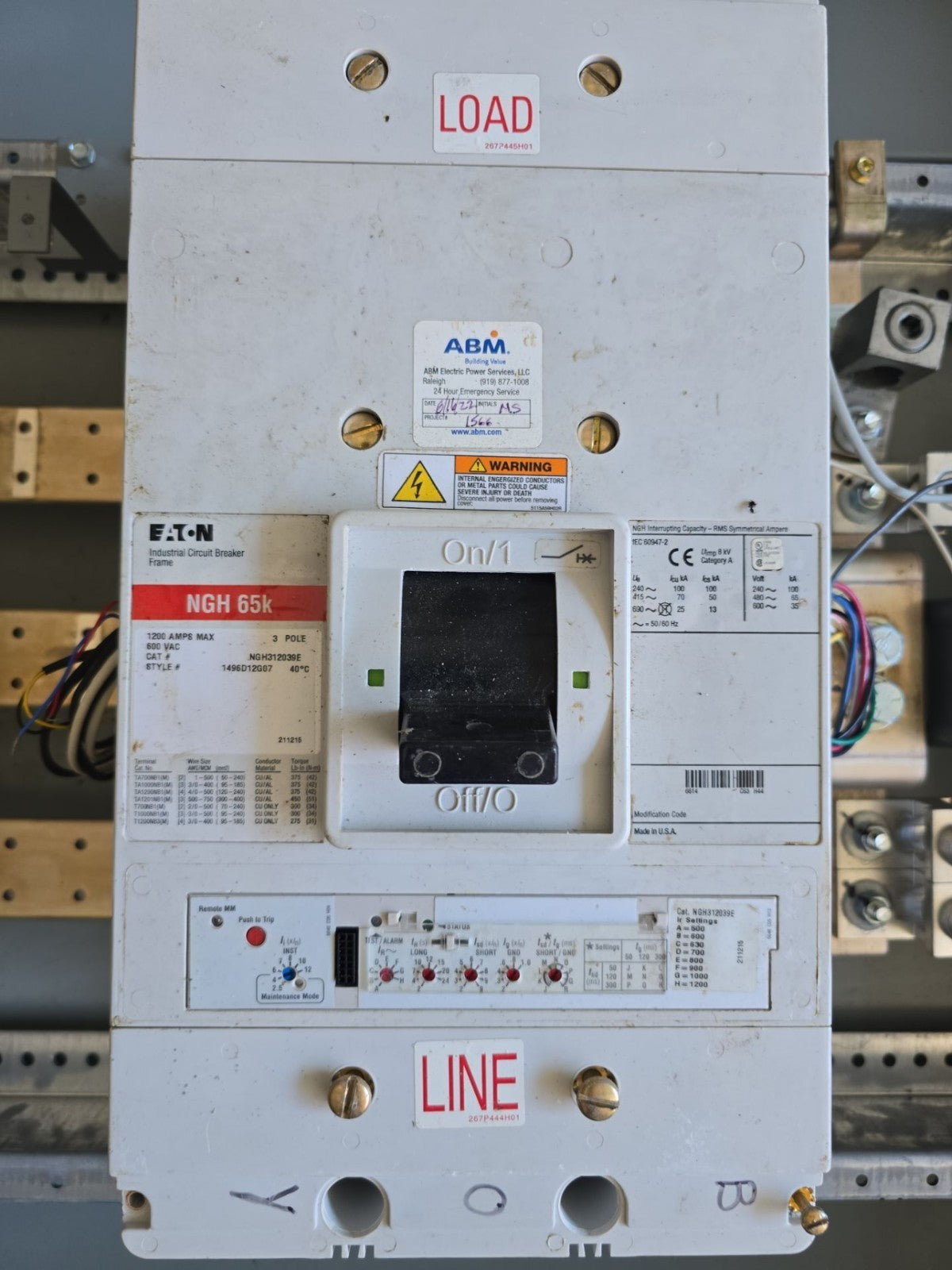Eaton PRL4B Panelboard 1200A 480/277V 3PH MCB Panel 1200 Amp NGH312039E LSIG 3R Used