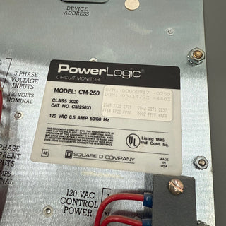 Square D PowerLogic Circuit Monitor 3020 CM250X1 120VAC 0.5A 50/60Hz Used