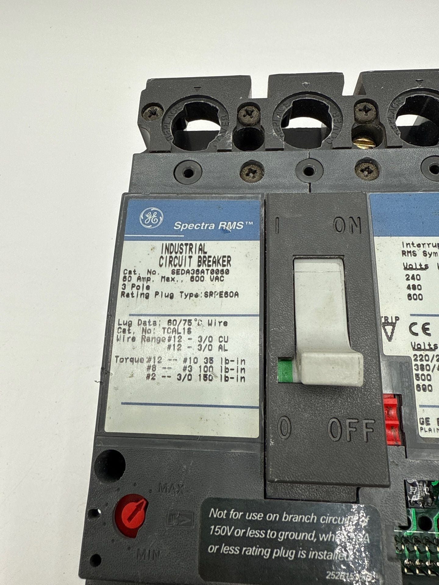 GE SEDA36AT0060 Circuit Breaker 60A 3P 600V Frame 60 Amp 3 Pole NO PLUG Used