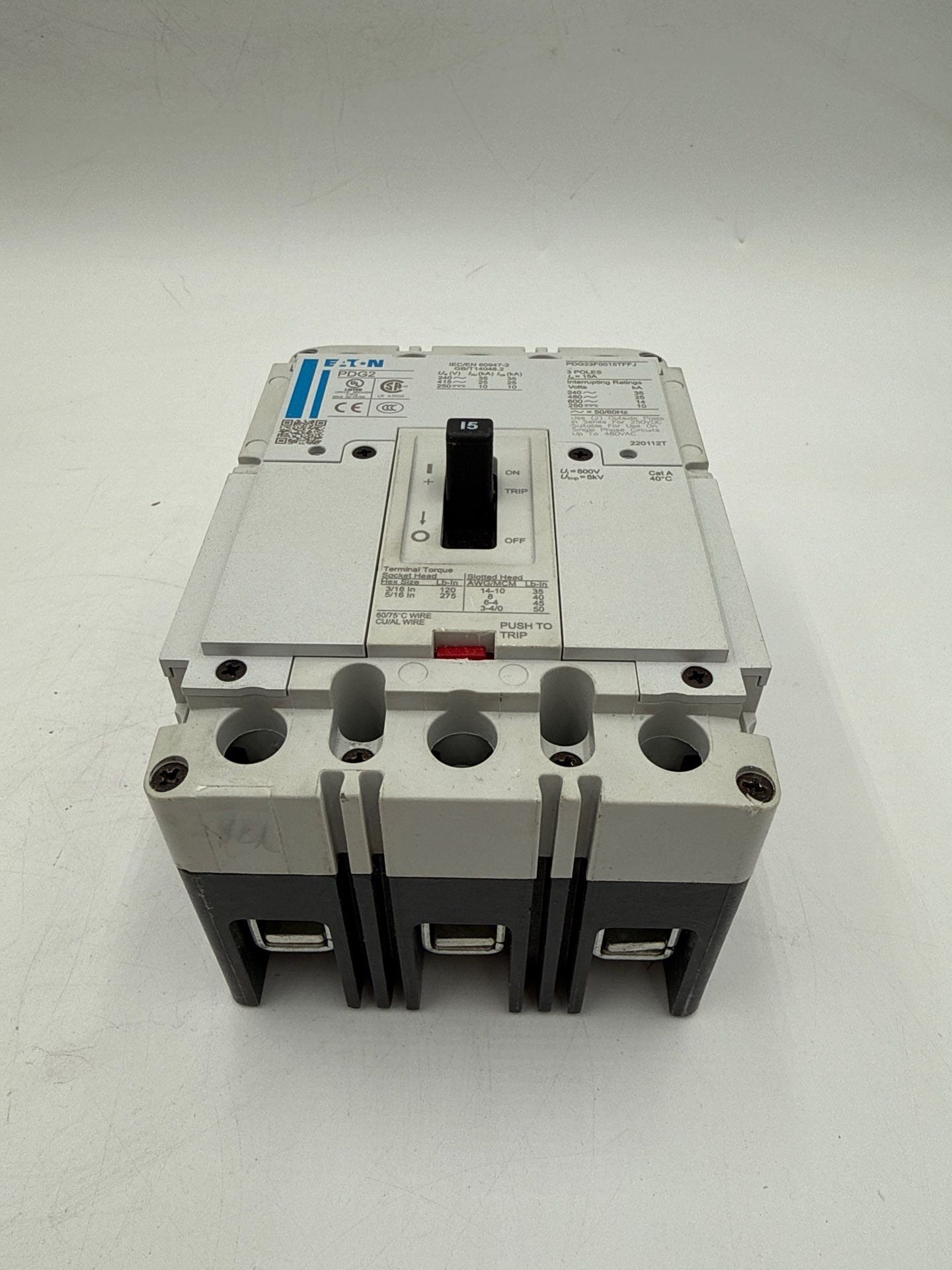 Eaton PDG23F0015TFFJ Circuit Breaker 15A 3P 600V PDG2 25kAIC 15 Amp 3 Pole New