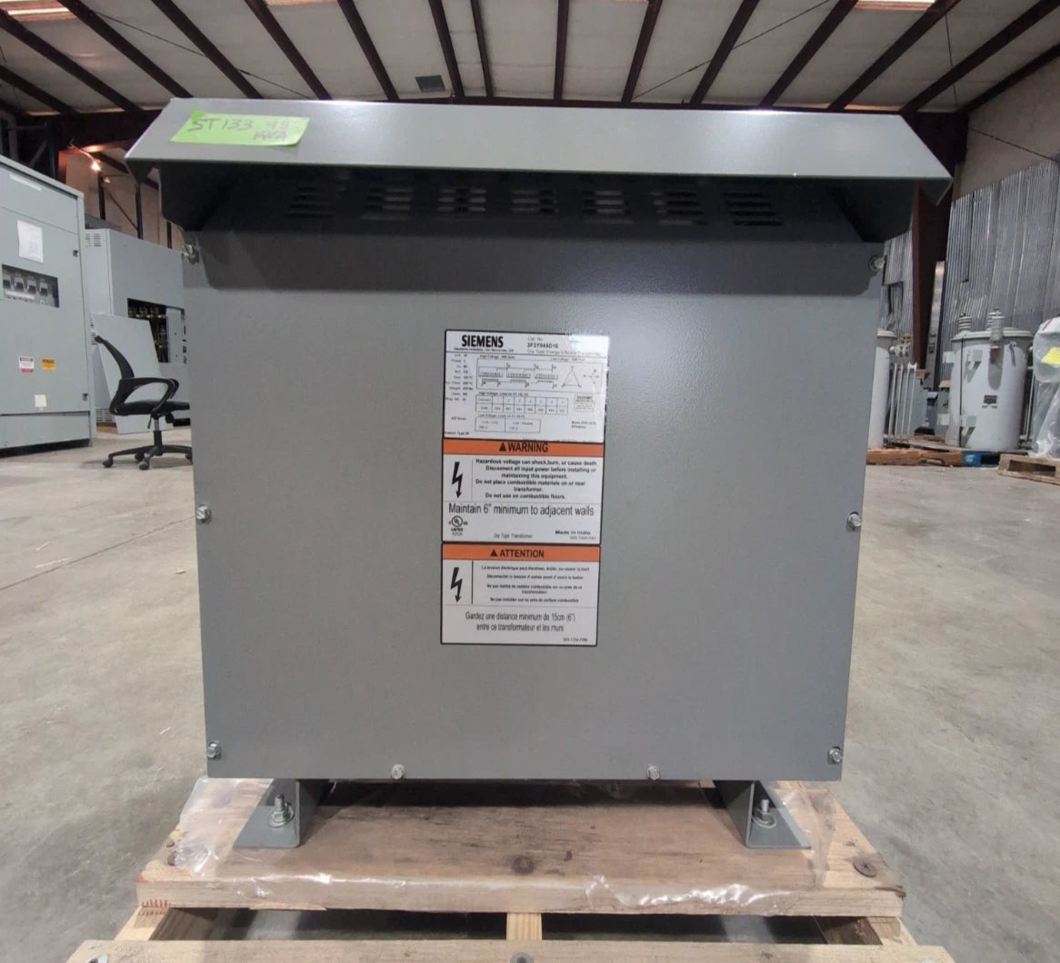45KVA Siemens 3F3Y045D16 Transformer 3PH Pri 480V Sec 208/120V Outdoor 3R Encl New