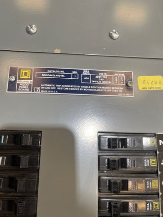 Square D NQOD442L400TFL Panelboard 400A 208/120V 3PH 42 Cir MLO Panel 400 Amp Used