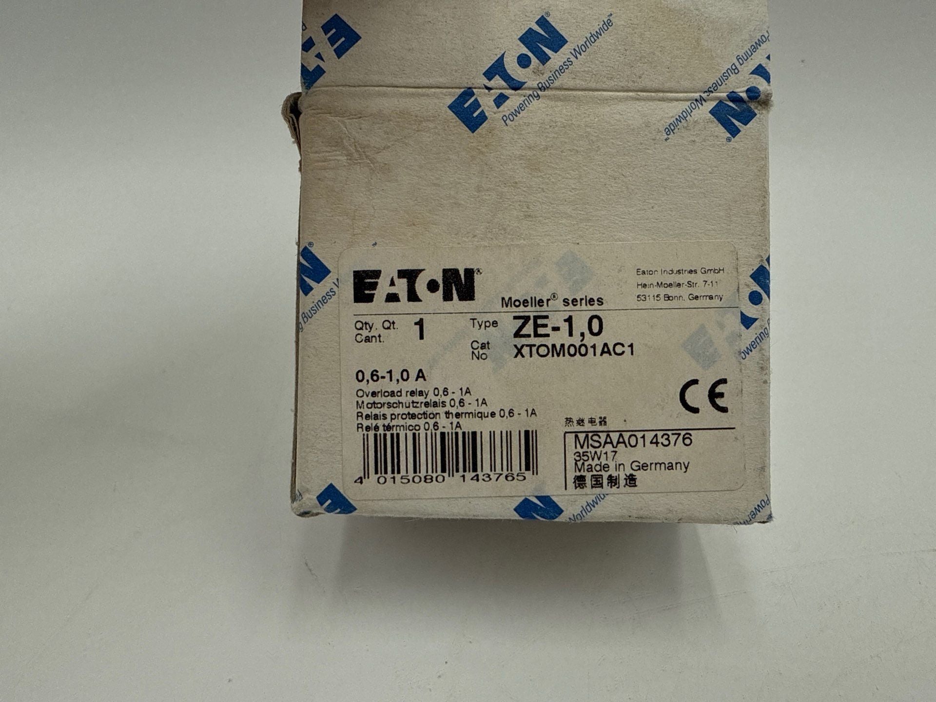 Eaton XTOM001AC1 Mini Overload Relay 0.6-1A ZE-1.0 Direct Mount 1NO 1NC New