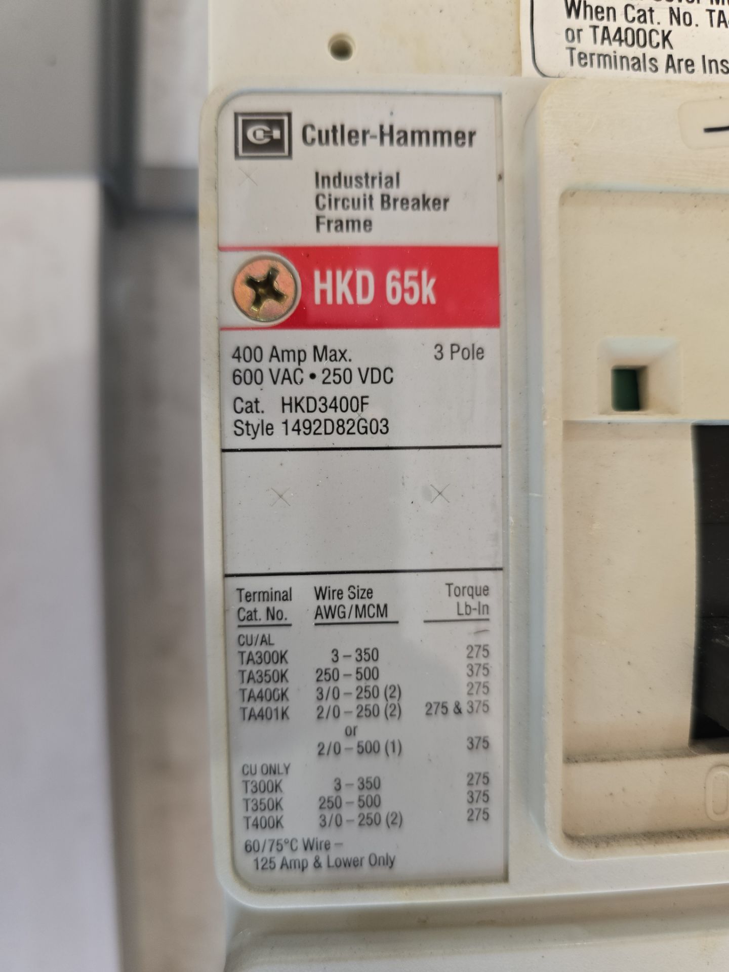 Eaton PRL3A Panelboard 400A 480V 3PH 3W 3R Encl 36 Cir MCB Main HKD3400 LWPQ2072 P702 Used