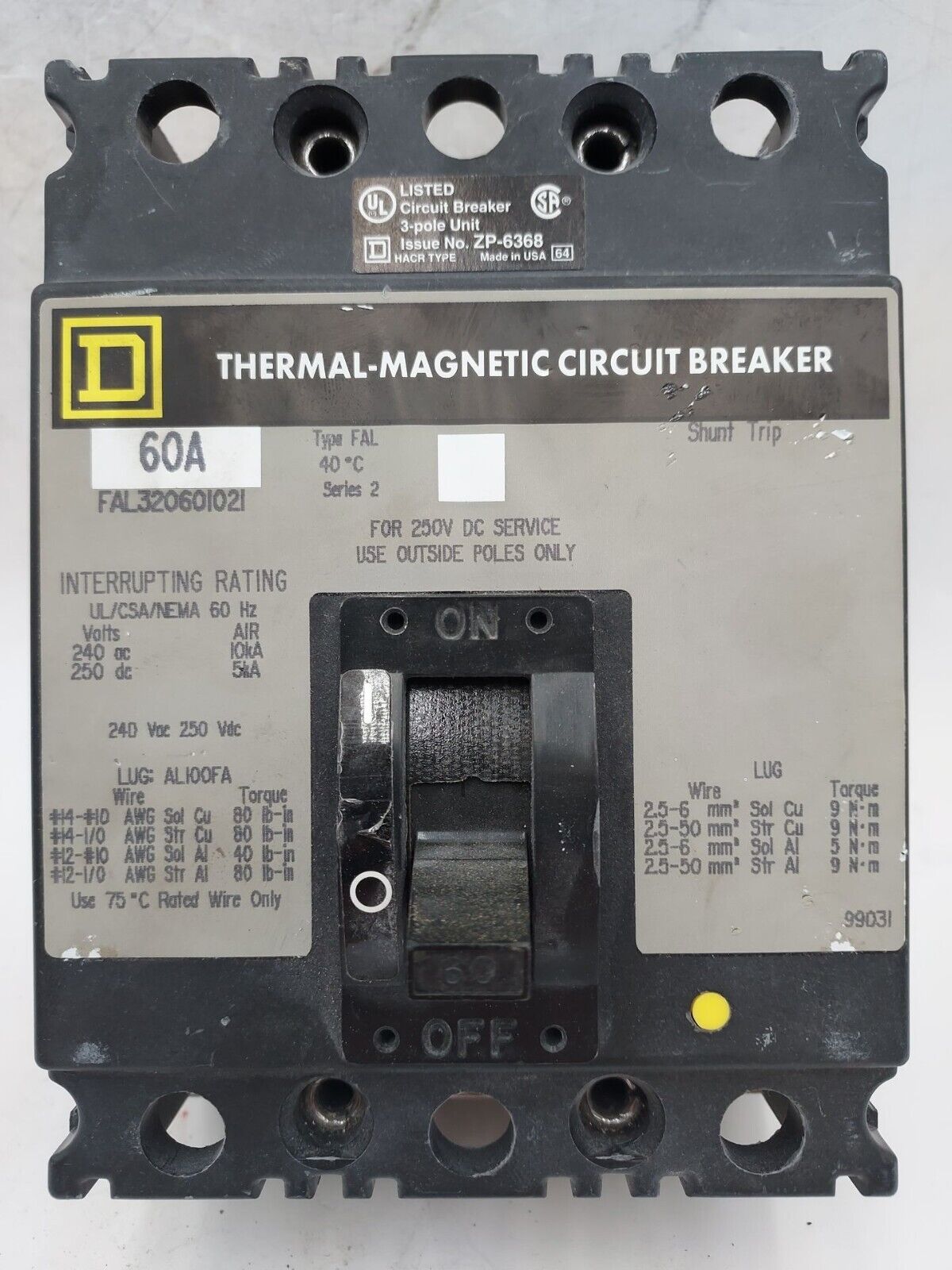 Square D FAL320601021 Used