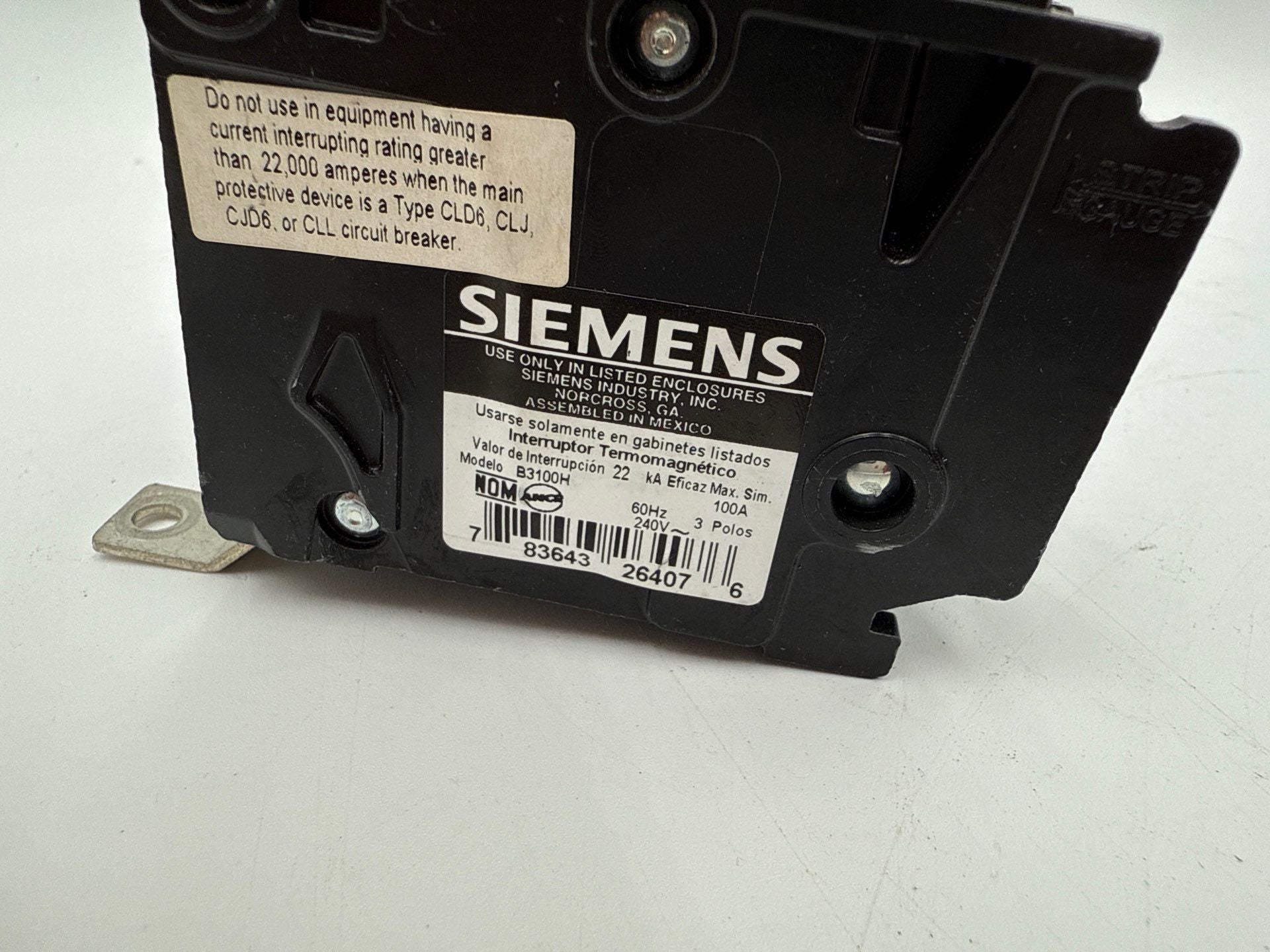 Siemens B3100H Bolt On Circuit Breaker 100A 3P 240V BLH 100 Amp 3 Pole 22kA Used