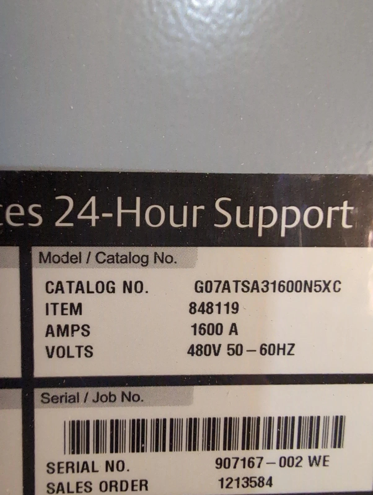 ASCO 7000 Series Automatic Transfer Switch 1600A 480V 3PH 3P G07ATSA31600N5XC Used