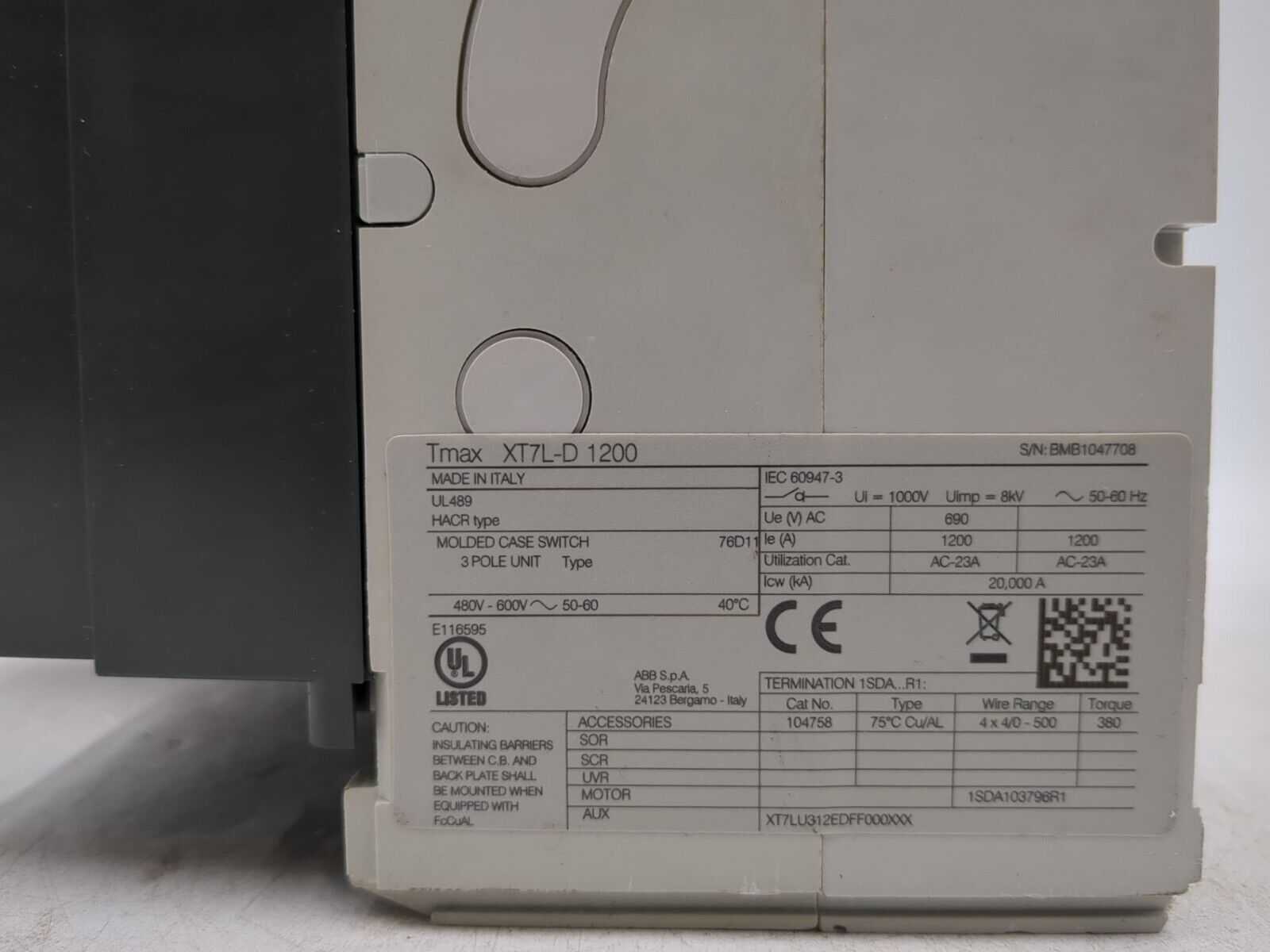 ABB XT7 L-D 1200 New