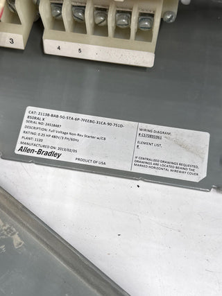 Allen Bradley 2100 12" 3A MCC Combo Bucket Size 1 Starter Used