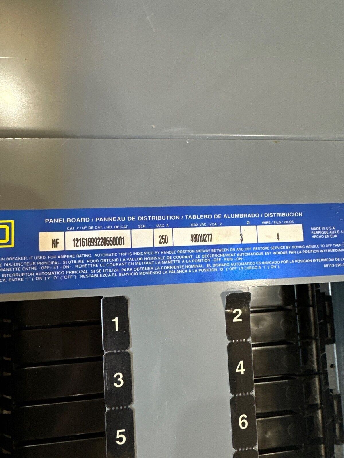 Square D NF Panelboard 250A 480Y/277V 3PH 4W 42 Circuit Subfeed KAL36250 250 Amp P262 Used