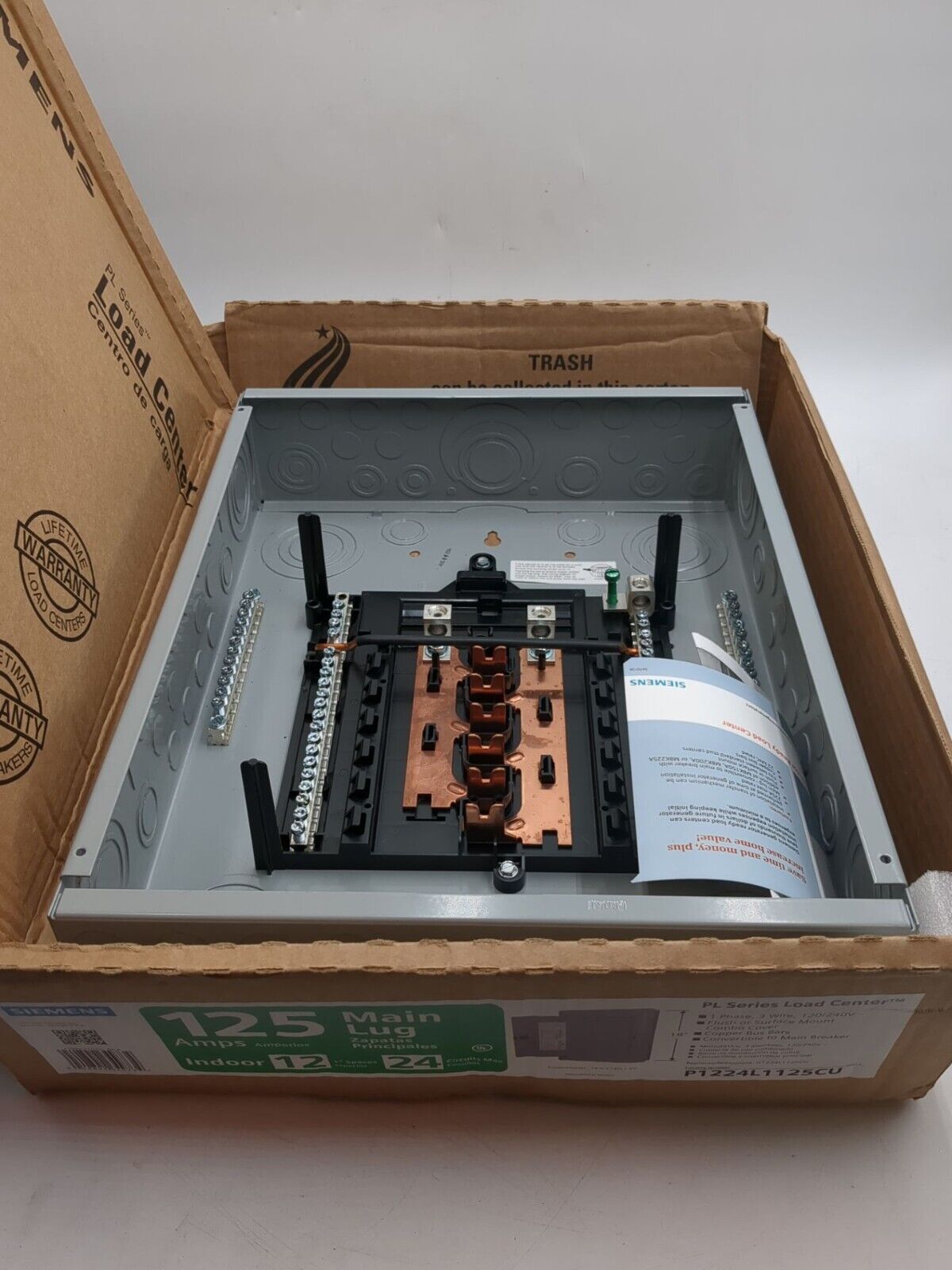 Siemens P1224L1125CU Main Lug Load Center 125A 120/240V Type 1 Indoor 12 Space New