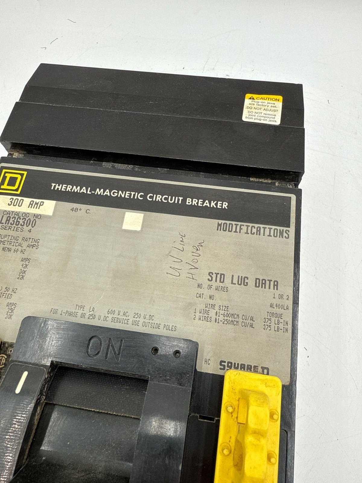 Square D LA36300 Circuit Breaker 300A 3P 600V 3PH LA I-Line 300 Amp 3Pole Gray Used