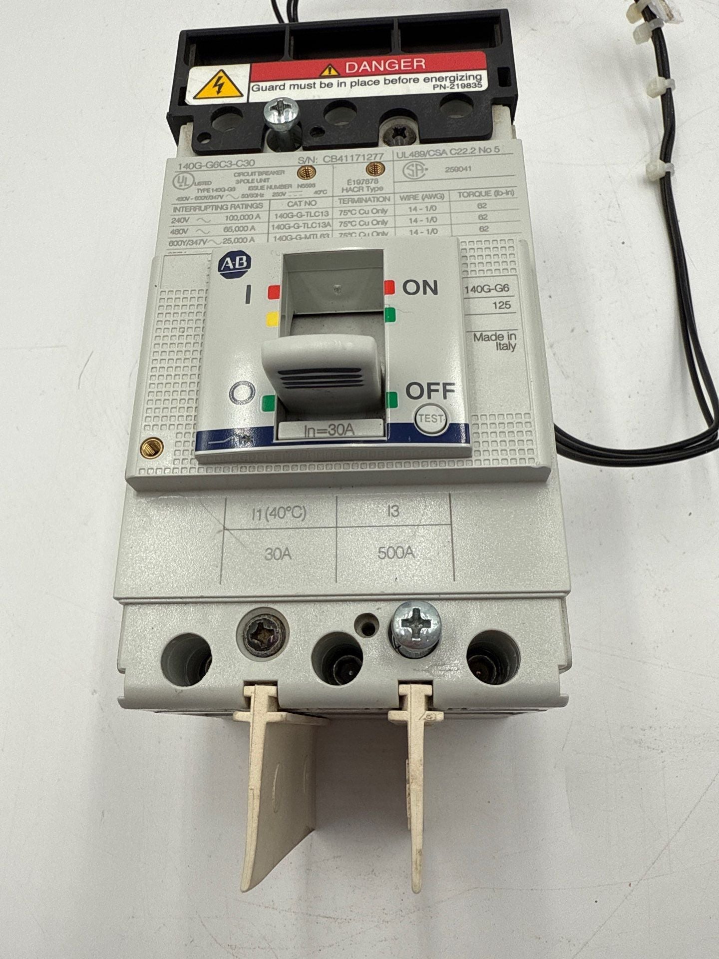 Allen Bradley 140G-G6C3-C30 Circuit Breaker 30A 3P 600V 140G 30 Amp 3 Pole Used