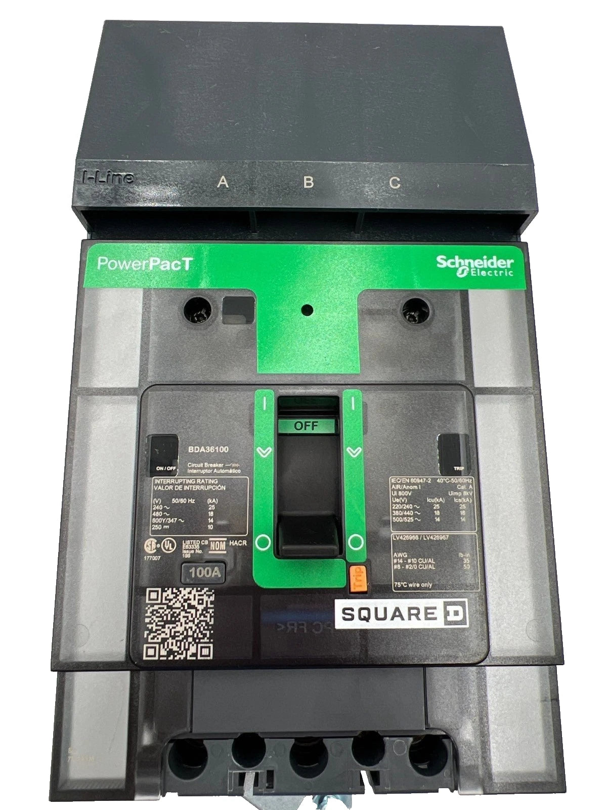Square D BDA36100 I-Line Circuit Breaker 100A 600V 3P BDA 100 Amp 3 Pole NS New