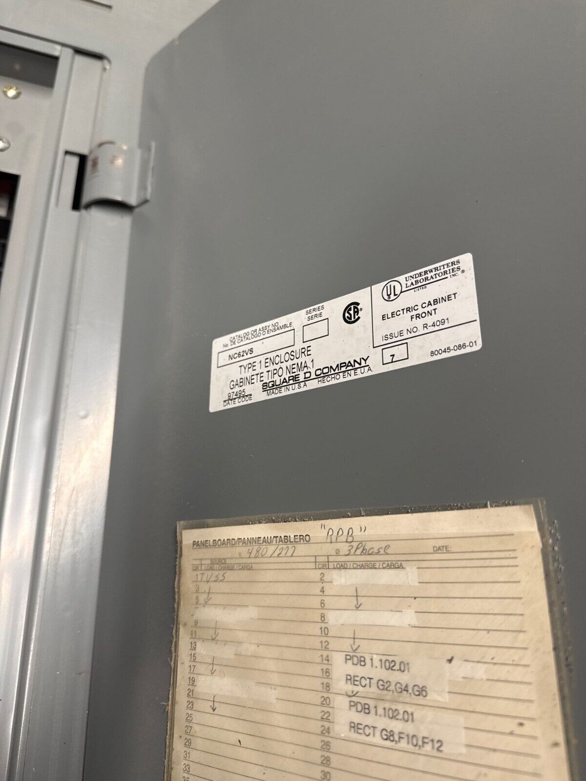 Square D NF Panelboard 400A 600/347V 3PH 4W MLO 54 Circuit Indoor Encl MH62 P564 Used