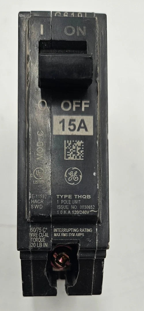 GE THQB1115 Bolt On Circuit Breaker 15A 1P 120V 10kA THQB 15 Amp 1 Pole Used Used