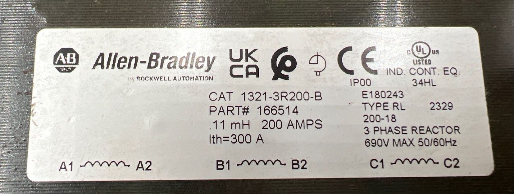 Allen Bradley 1321-3R200-B Drive Line Reactor 3PH 200A 0.110MH 200-690V Used