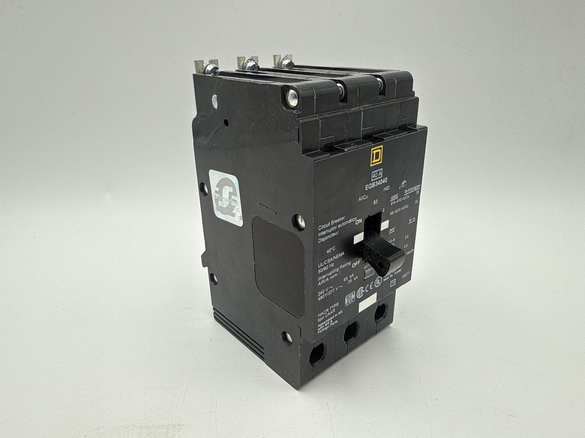 Square D EGB34040 Bolt On Circuit Breaker 40A 3P 480/277V 3PH EGB 40 Amp Used