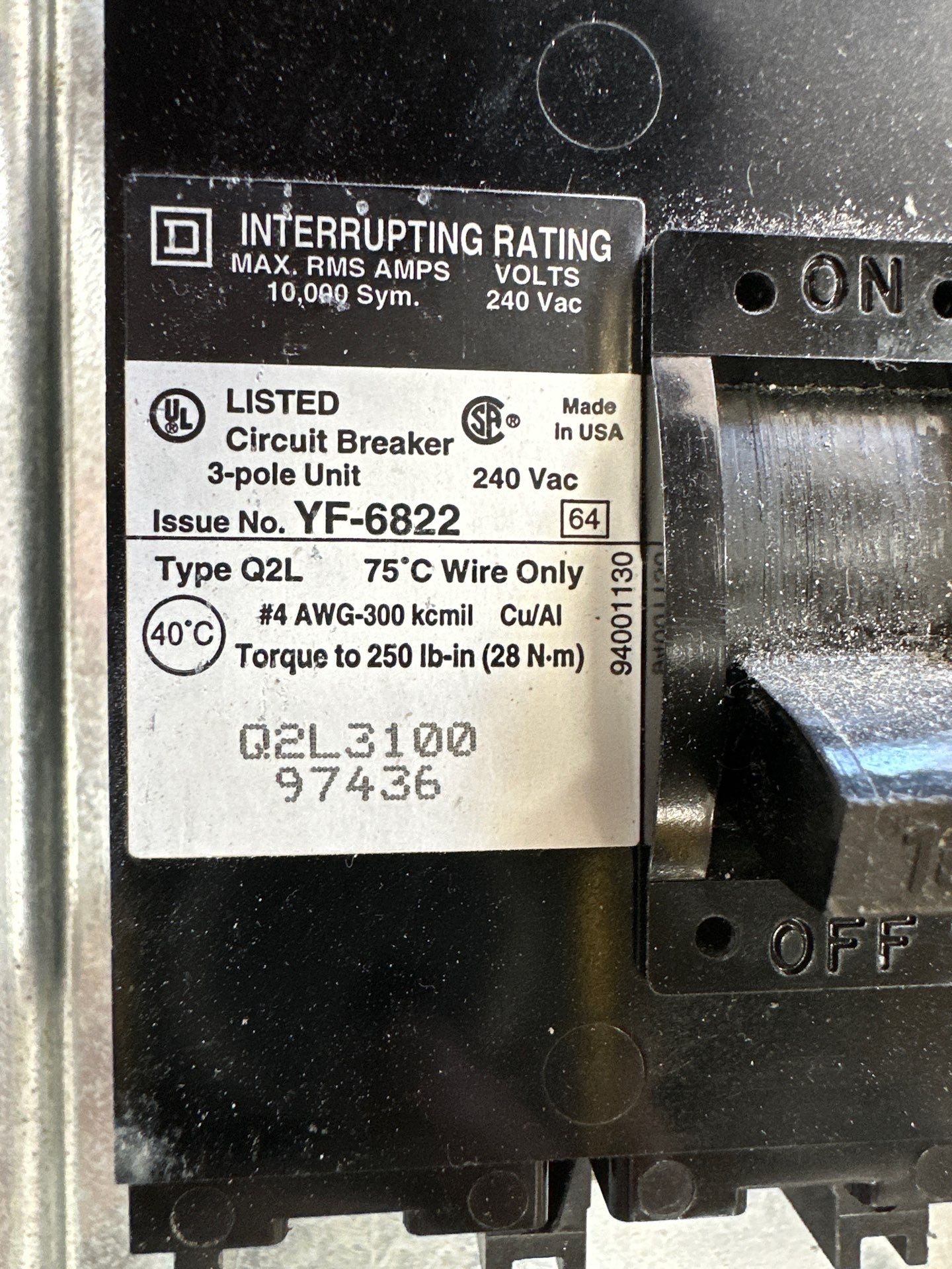 Square D NQOD442M225 Panelboard 225A 208/120V 3PH MCB Panel Indoor 225 Amp P337 Used