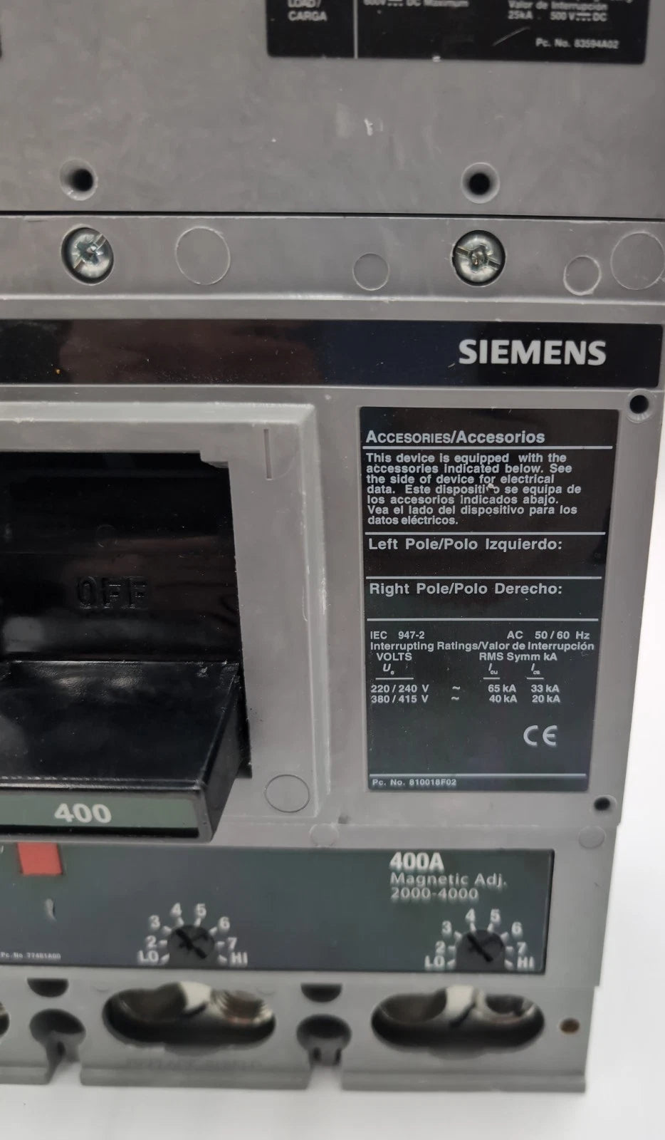Siemens JXD63B400 Circuit Breaker 400A 3P 600V 3PH JXD6-A 400 Amp NEW TAKE OUT New