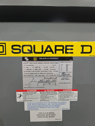 75KVA Square D EE75T3H Transformer Pri 480V Sec 208/120V 3PH Indoor Encl New New