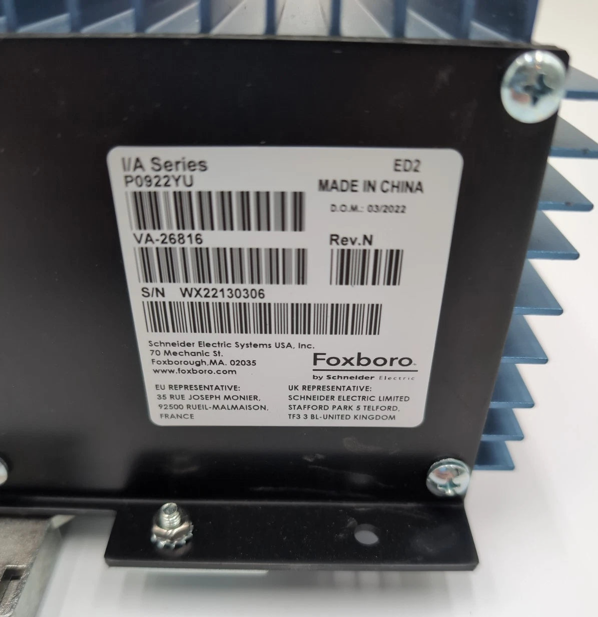 FOXBORO INVENSYS FPS400-24 I/A Series P0922YU Rev N Power Supply USED Used