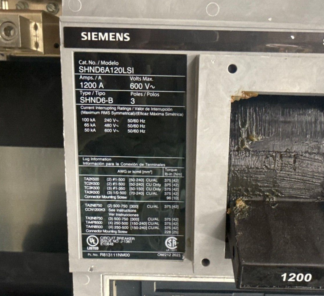 Siemens P5 Panelboard 1200A 208/120V 3PH 4W P5C90SN120EBS SHND6A120LSI Indoor P663-NS New