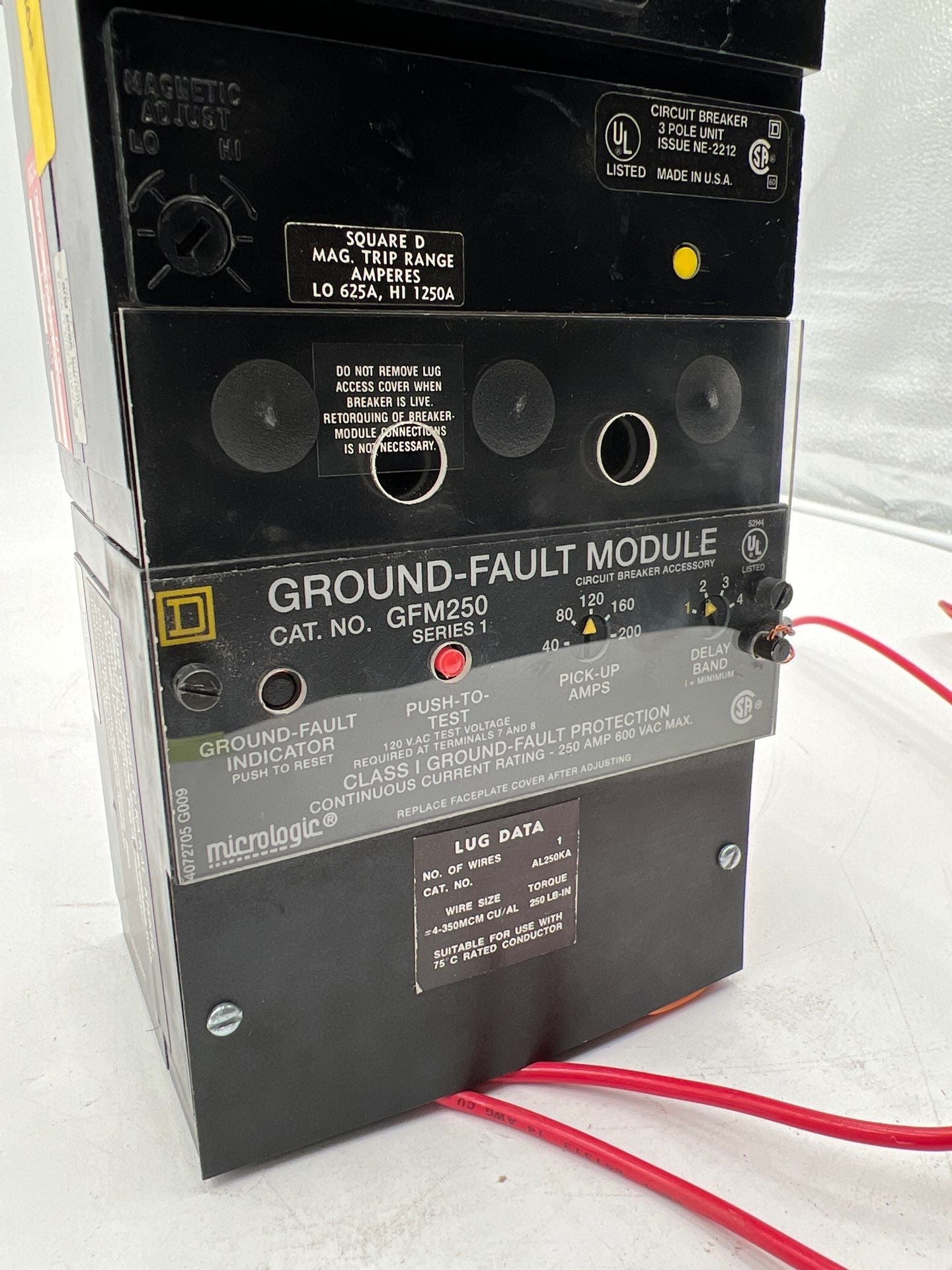SQUARE D KIF36125G Circuit Breaker 125A 600V 3P 125 Amp Ground Fault GFM250 Used