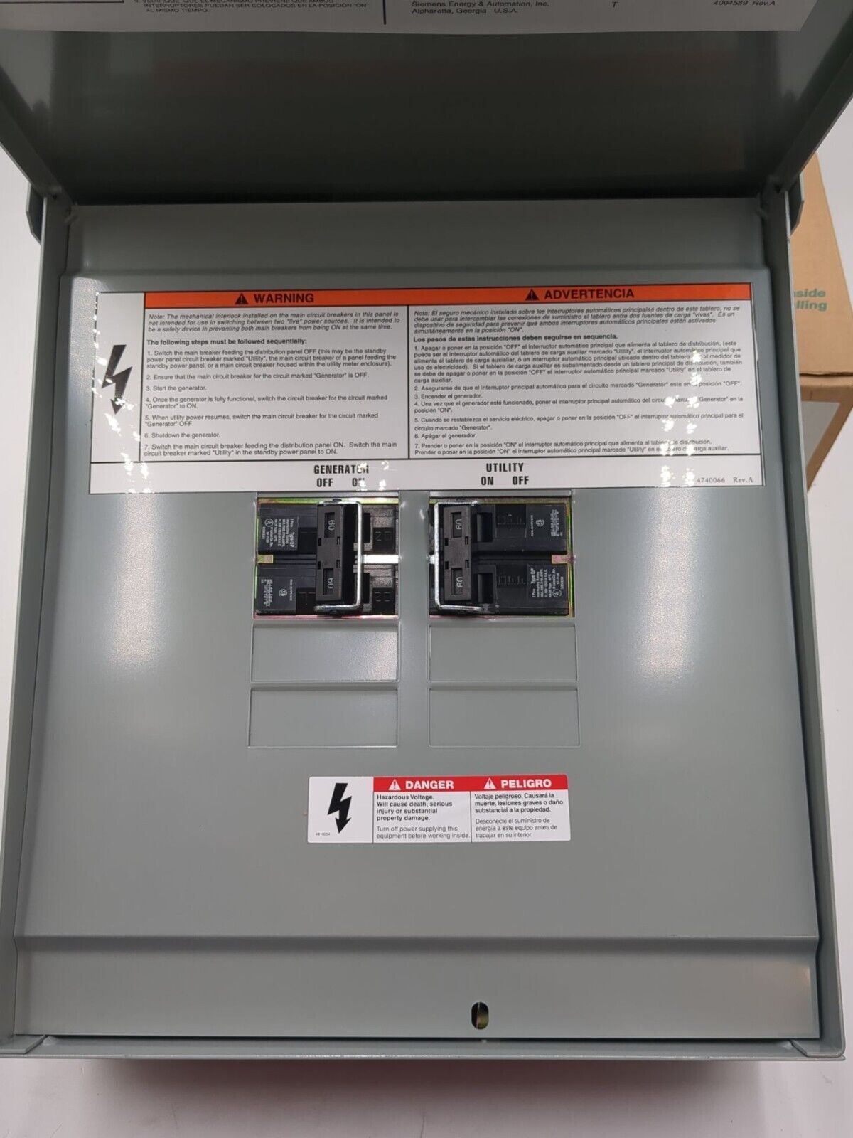 Siemens W0408MB1060GC Standby Power Load Center 60A 120/240V Type 3R New