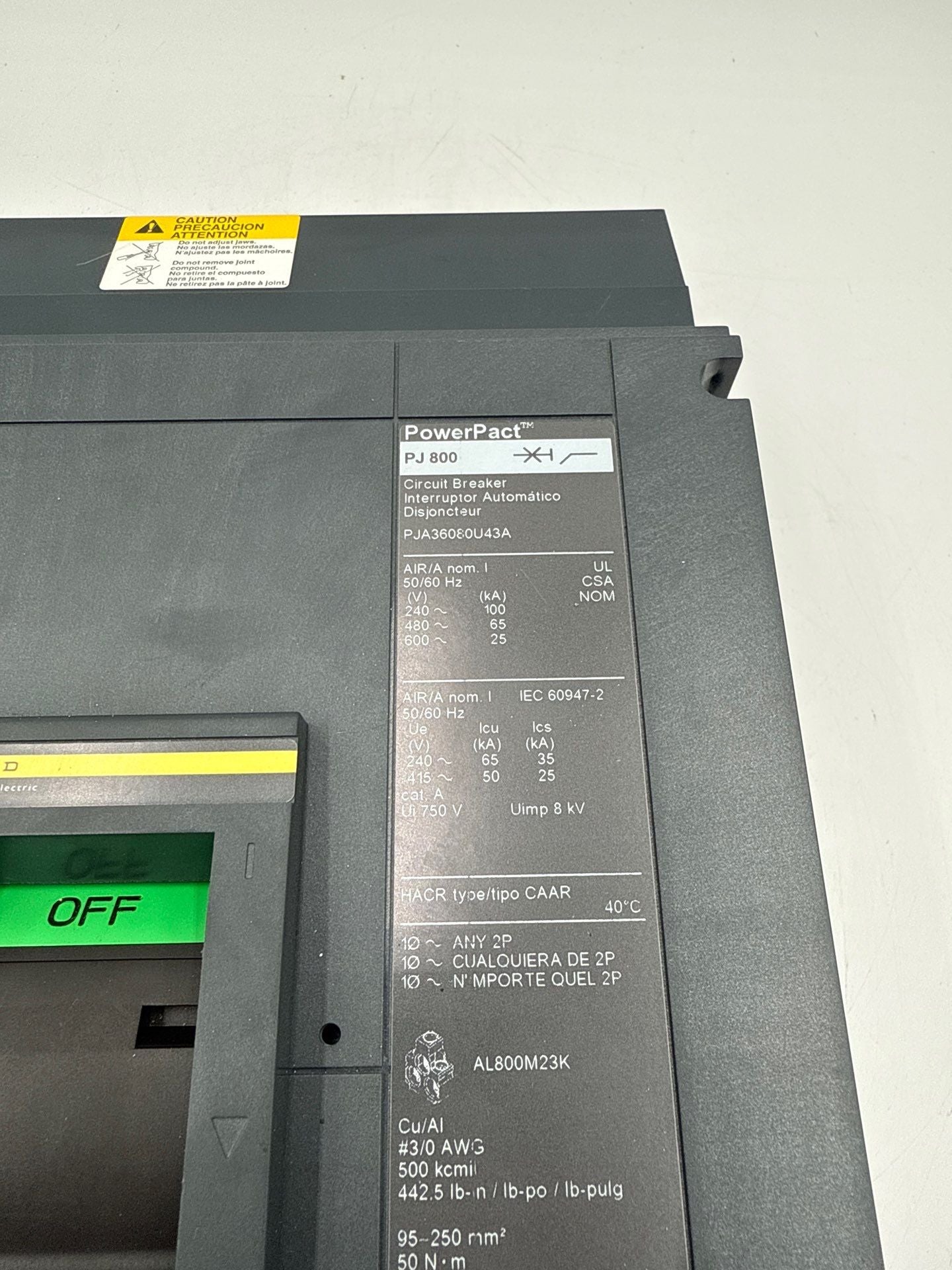 Square D PJA36080U43A I-Line Circuit Breaker 800A 3P 600V PJA 800 Amp 3 Pole Used