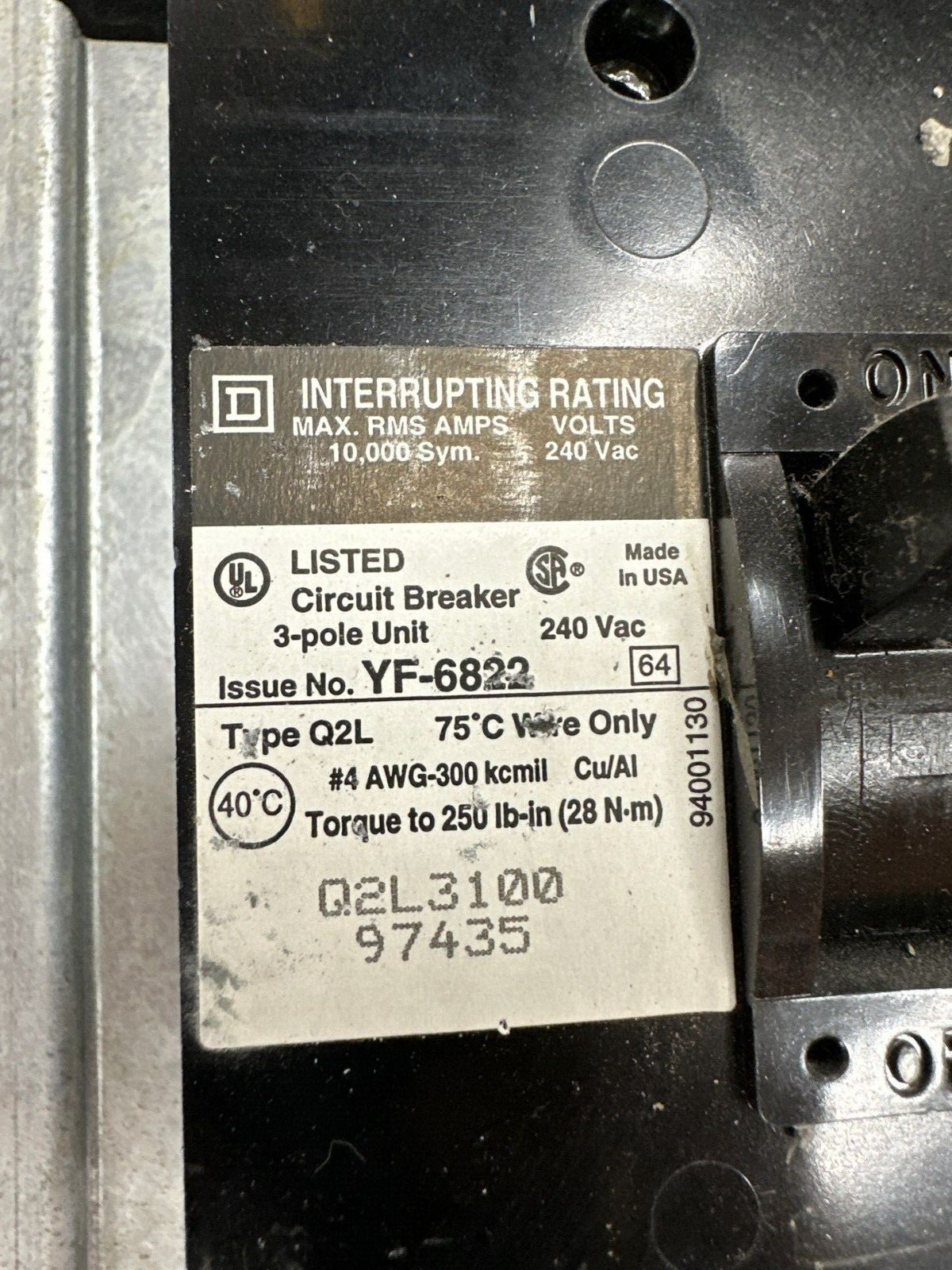 Square D NQOD442M225 NQOD Panelboard 225A 208Y/120V 3PH 4W Indoor Encl MCB 42Cir P338 Used