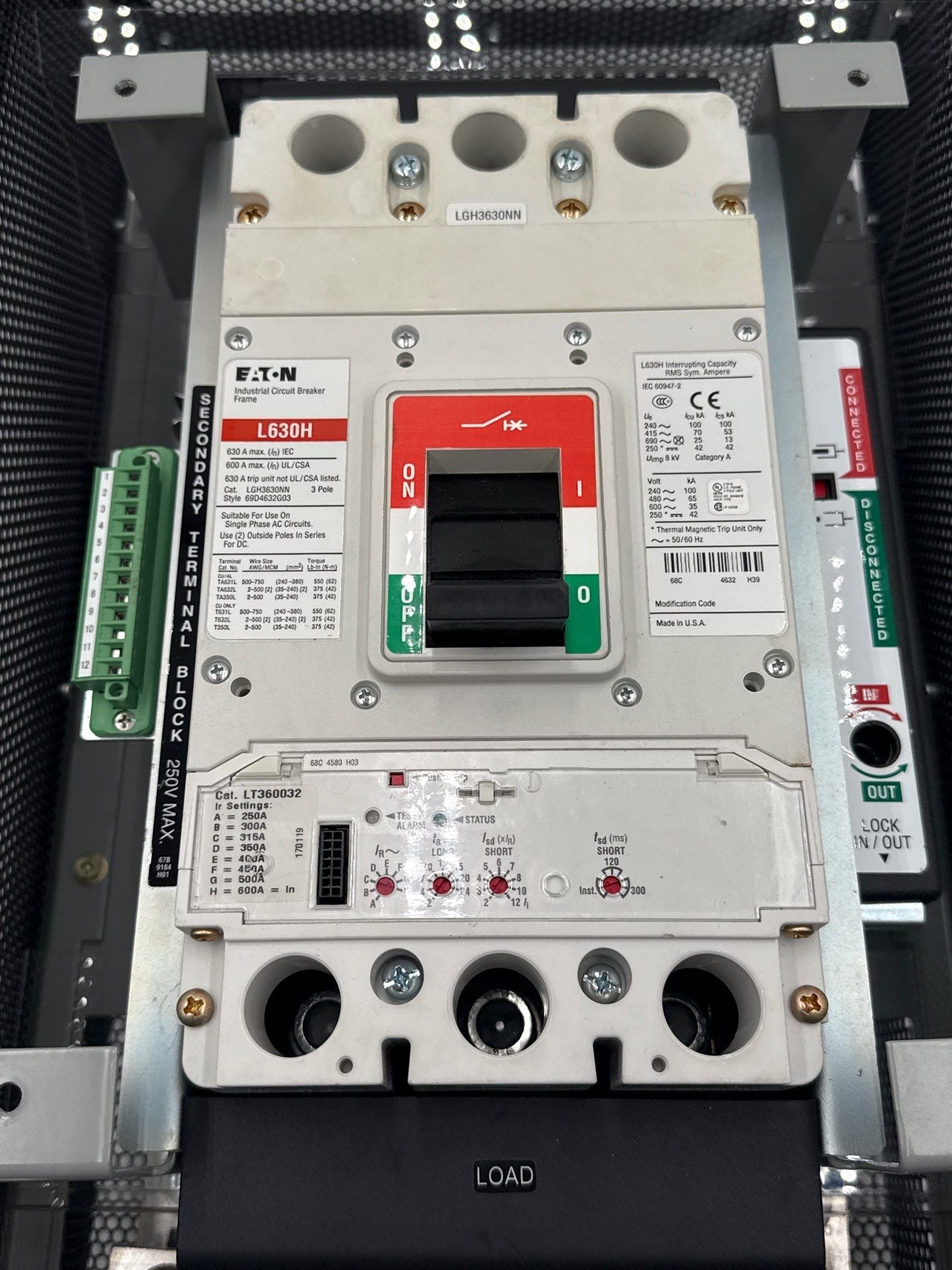 Eaton LG3DOM LGH3630NN LG Drawout Cassette Circuit Breaker 600A 3P 600V Used