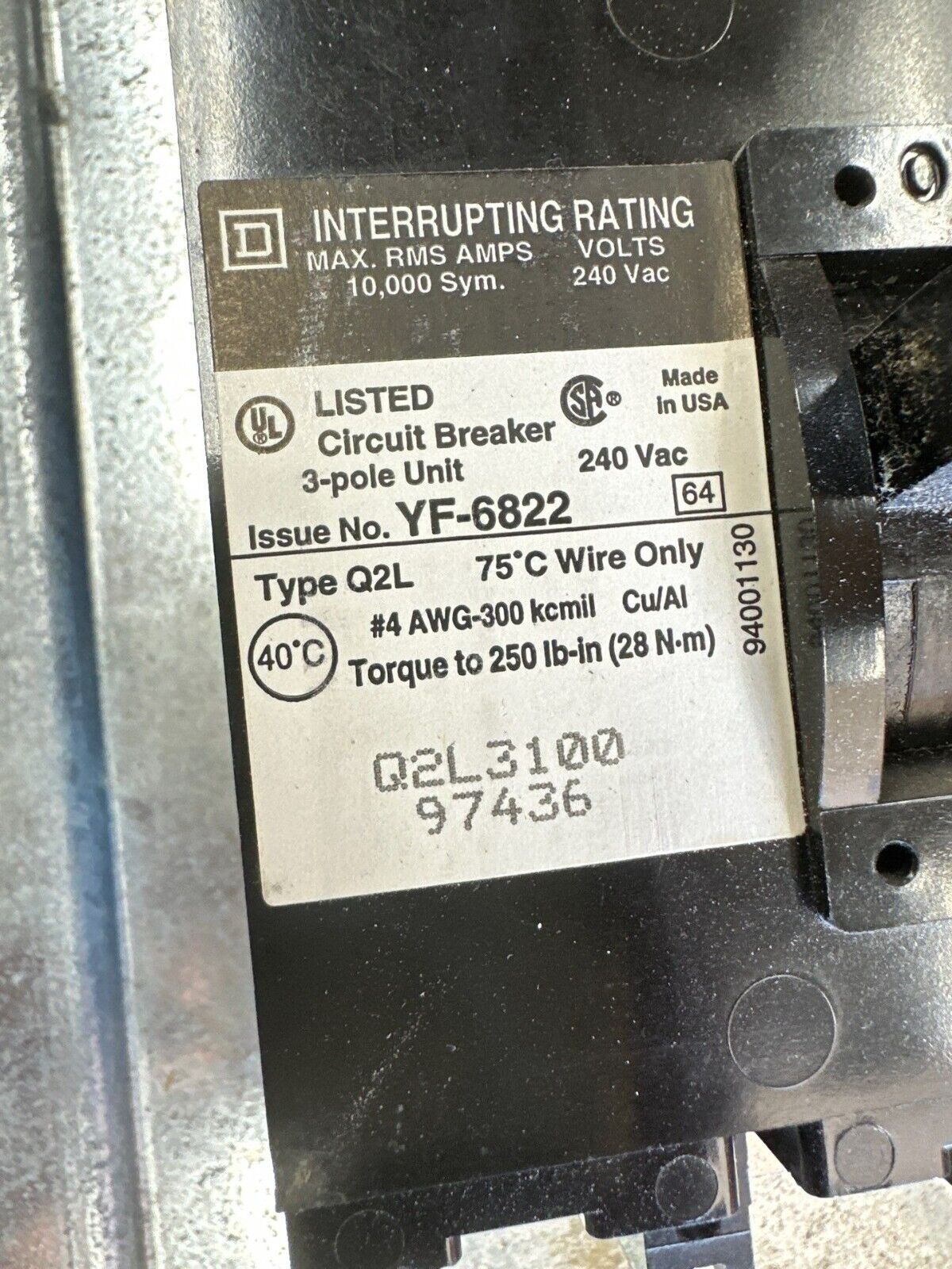 Square D NQOD442M225 Panelboard 225A 208/120V 3PH NQOD MCB Indoor Encl 42Circuit P366 Used
