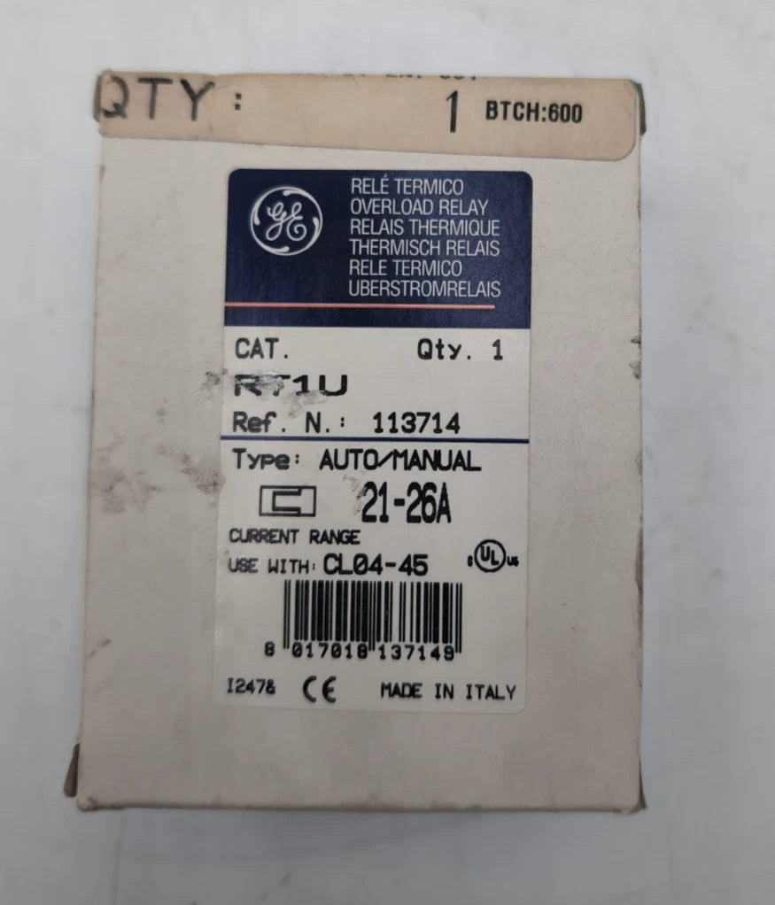 GE RT1U Thermal Overload Relay 21-26A for Class CL04-05 Contactors New in Box New