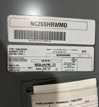 Square D NF Panelboard 125A 480/277V 3PH 4W 18 Circuit Indoor Encl MLO MH26BE P615 Used