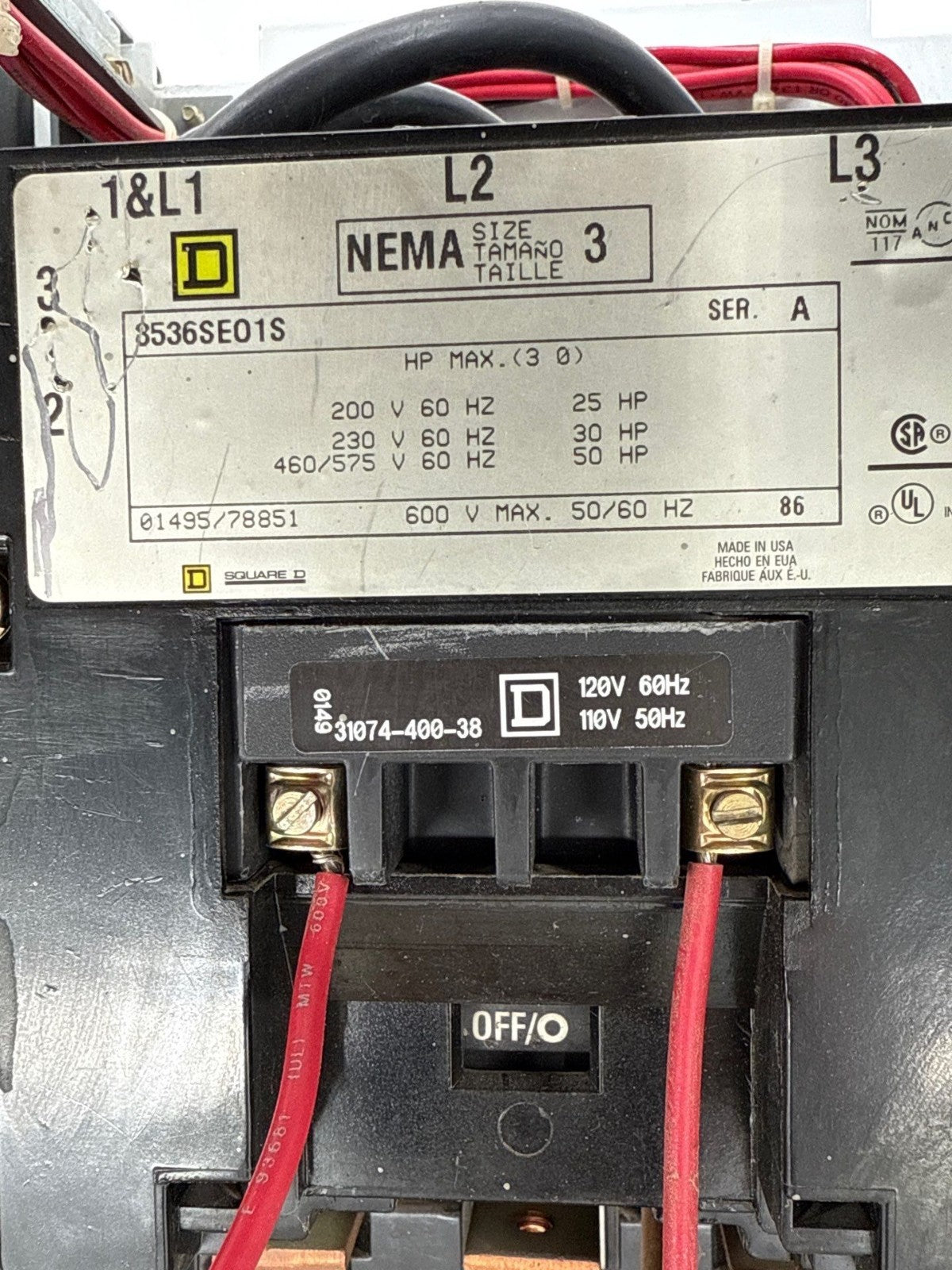 Square D Model 6 18" 100A Fused Combo MCC Bucket Size 3 Starter 8536SEO1S 100Amp Used