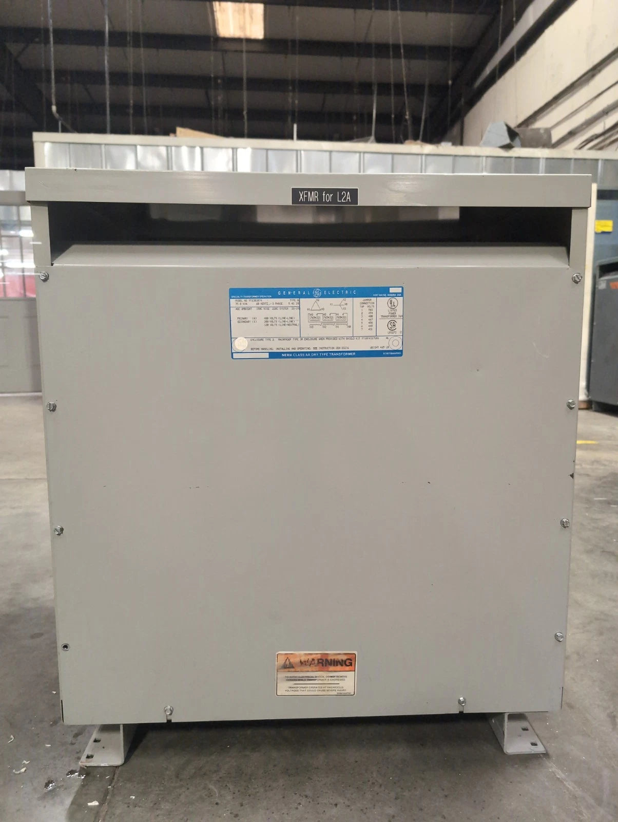 75KVA GE 3PH 9T23B3874 Transformer Pri 480V Sec 208/120V Type QL Indoor 60Hz Used