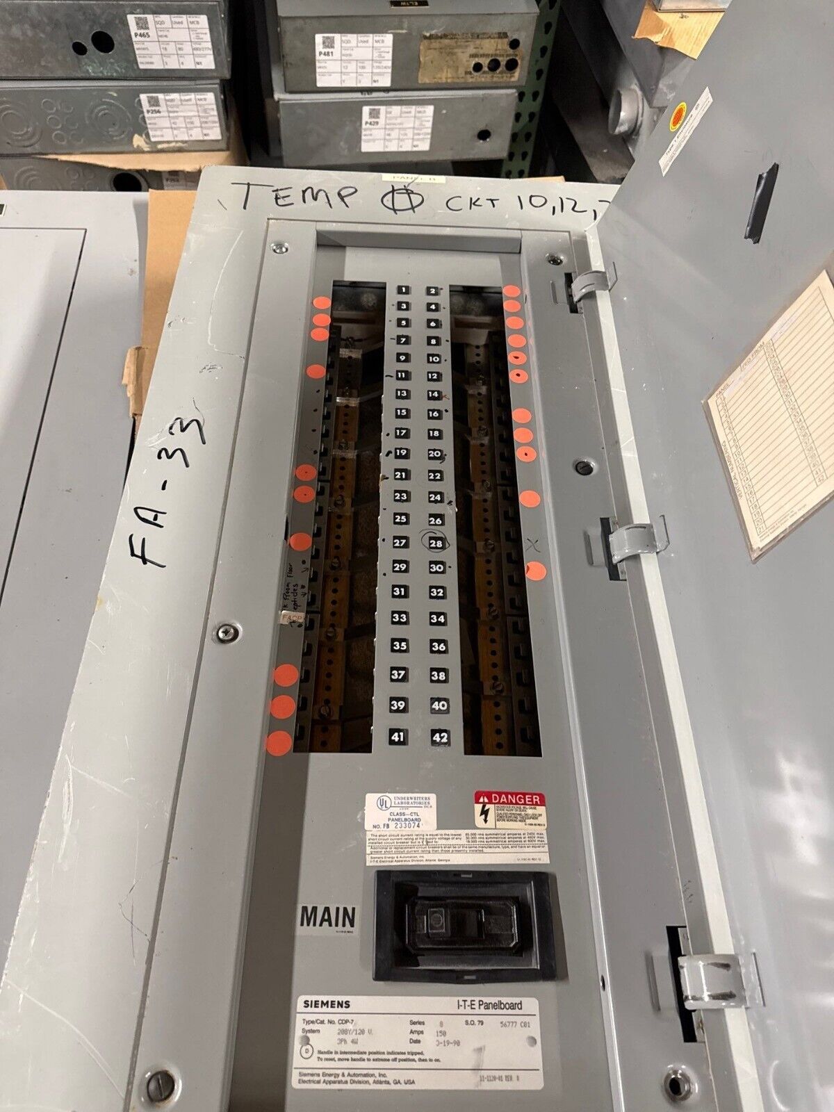 Siemens CDP-7 Panelboard 150A 208/120V 3PH 4W 42 Cir Indoor Encl MCB QJ23B150 P509 Used