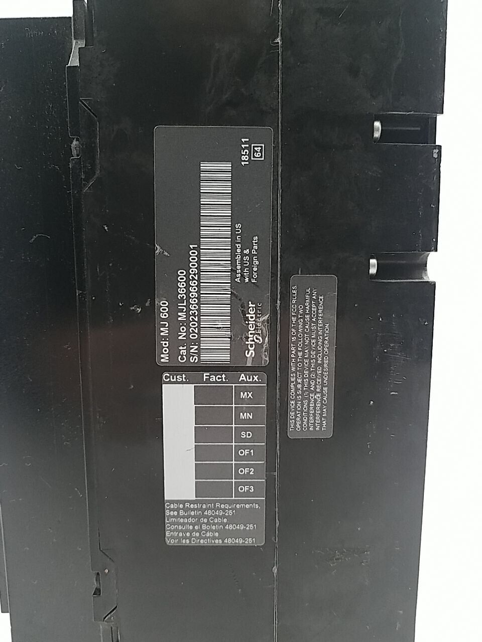 Square D MJL36600 Used