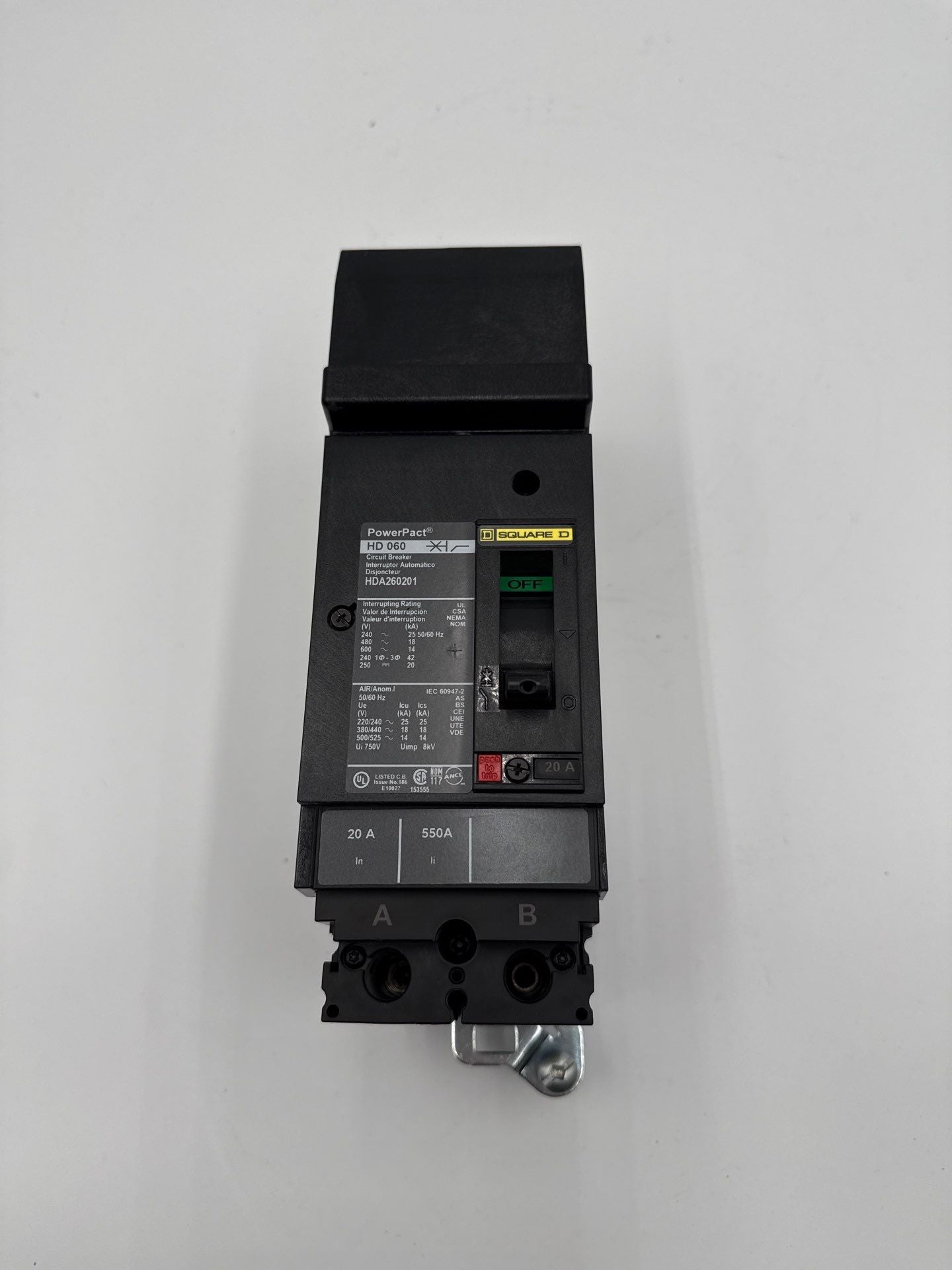 Square D HDA260201 I-Line Circuit Breaker 20A 2P 600V HDA AB Phase 20 Amp Used