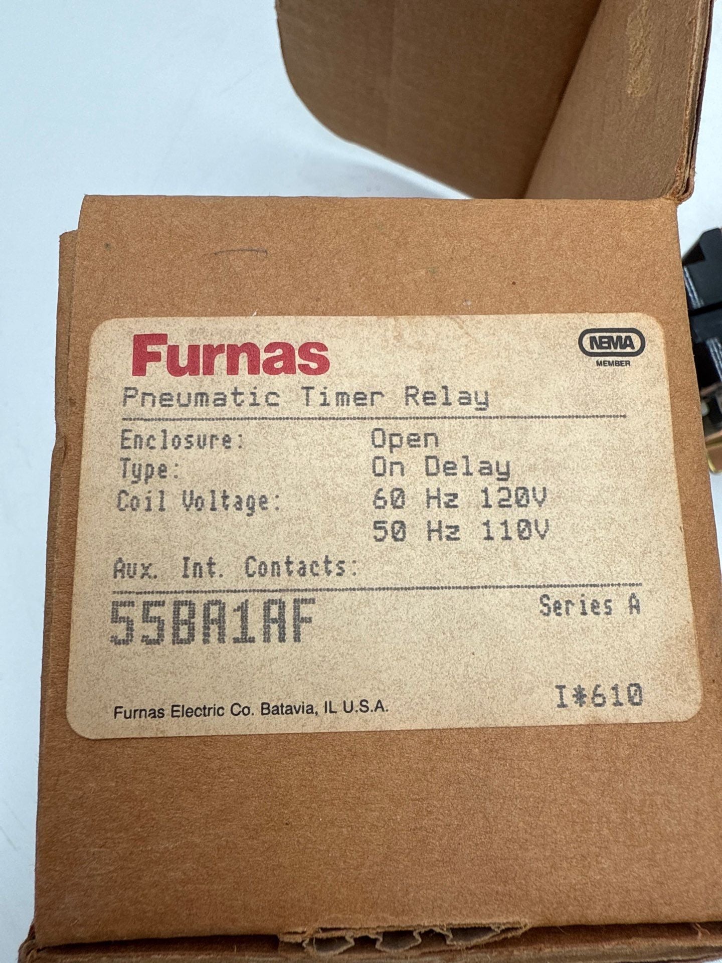 Furnas 55BA1AF Pneumatic Timer Relay OPEN On Delay 1NO1NC Coil 110/120V New