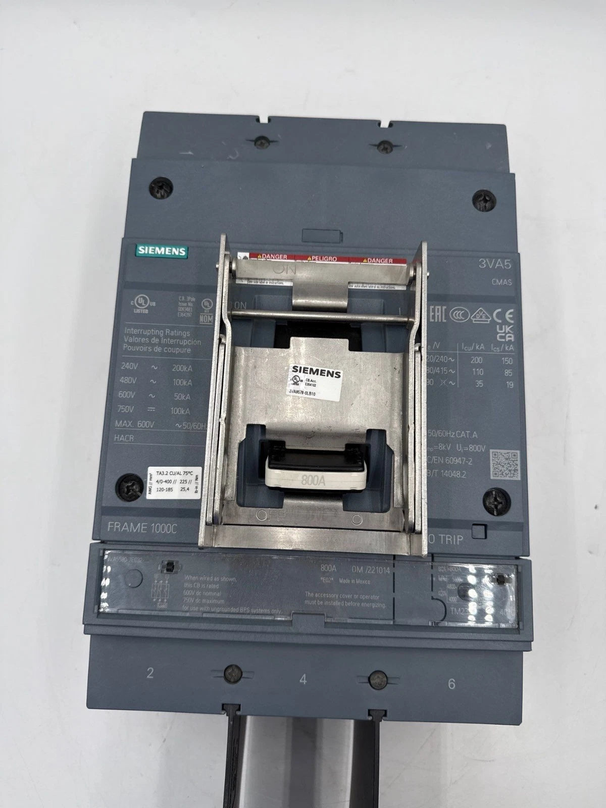 Siemens 3VA5580-7EC32-0AA0 Circuit Breaker 800A 3P 600V 3VA5 800 Amp 100kA-480V New