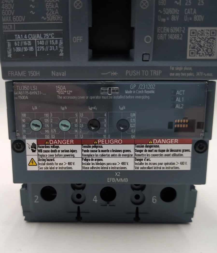 Siemens 3VA6115-6HN31-0AA0 Circuit Breaker 150A 3P 600V 3PH LSI Trip 150 Amp NEW New