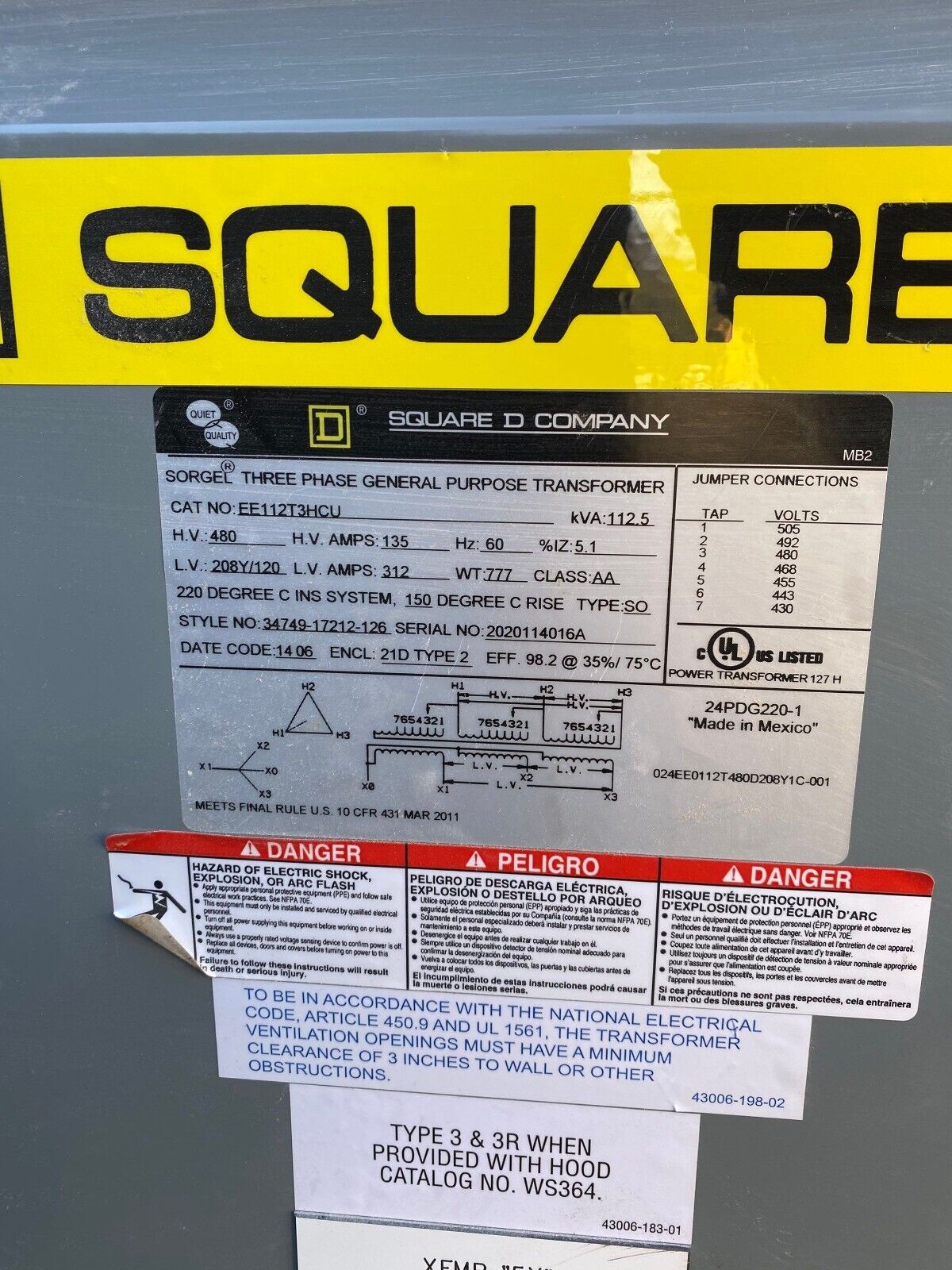 Square D EE112T3HCU Used