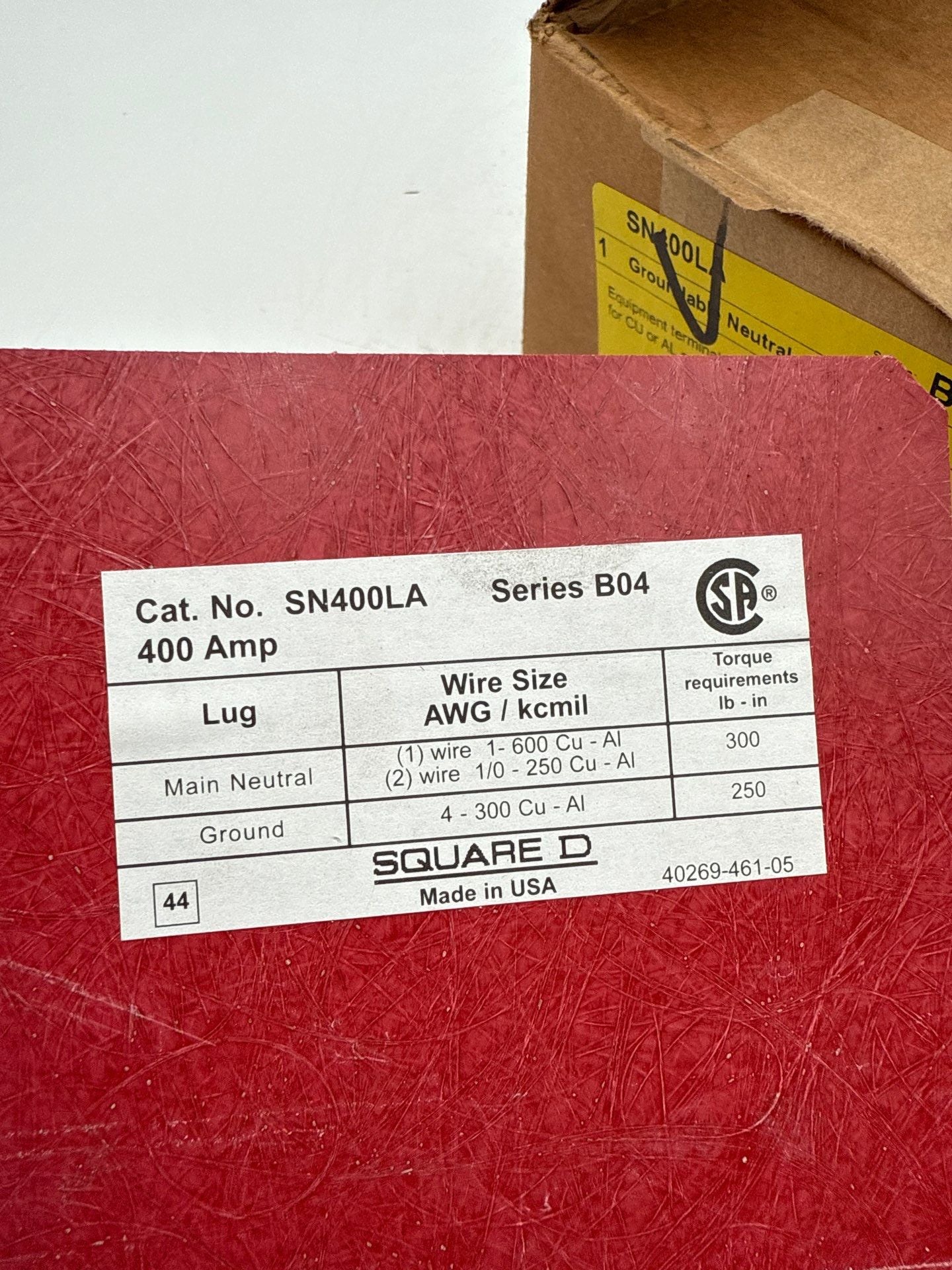 Square D SN400LA Series B04 Groundable Neutral Assembly 400 AMP 1AWG to 250kcmil New