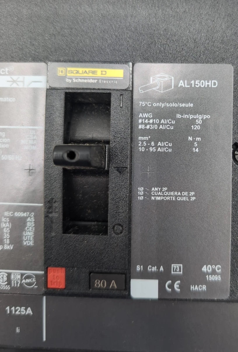 Square D HGA36080 I-Line Circuit Breaker 80A 3P 600V 3PH HGA 80 Amp New Take Out New