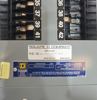 Square D NQOD442L400 Panelboard 400 Amp 208Y/120V 4W 3PH MLO Panel 400A 42 Cir Used
