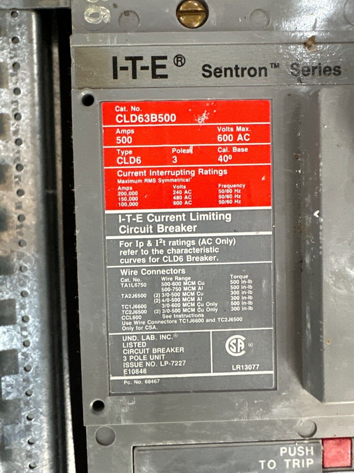 Siemens CDP-7 ITE Panelboard 500A 480Y/277V 3PH 4W Indoor Encl 30 Cir MCB 500Amp P513 Used