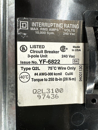 Square D NQOD442M225 Panelboard 225A 208Y/120V 3PH 4W MCB Main Q2L3100 100 Amp P394 Used